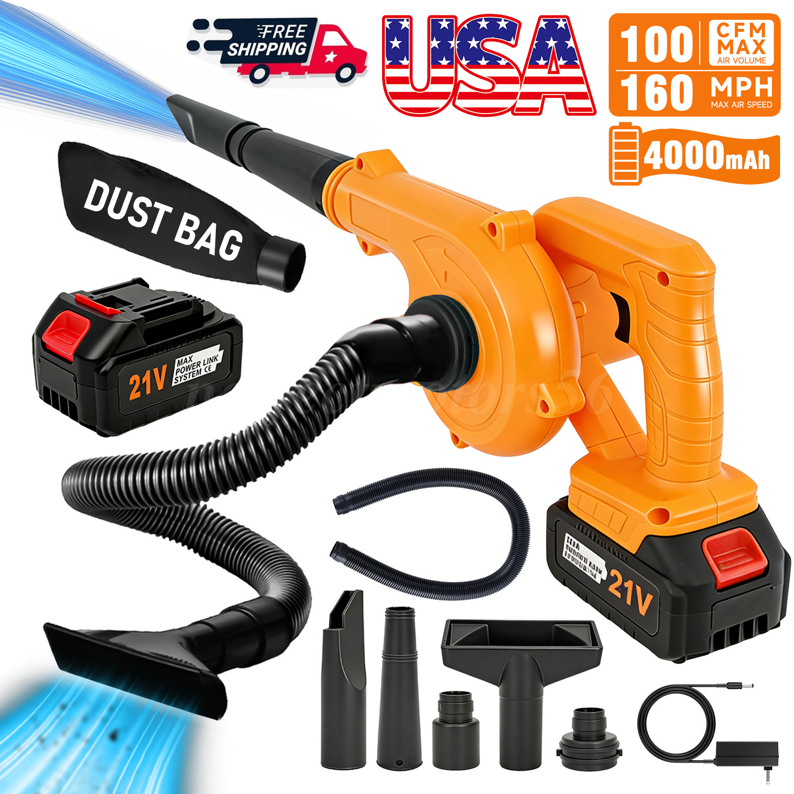 350CFM Cordless Leaf Blower&Vacuum Handheld Electric Leaf Blower 4.0ah Battery