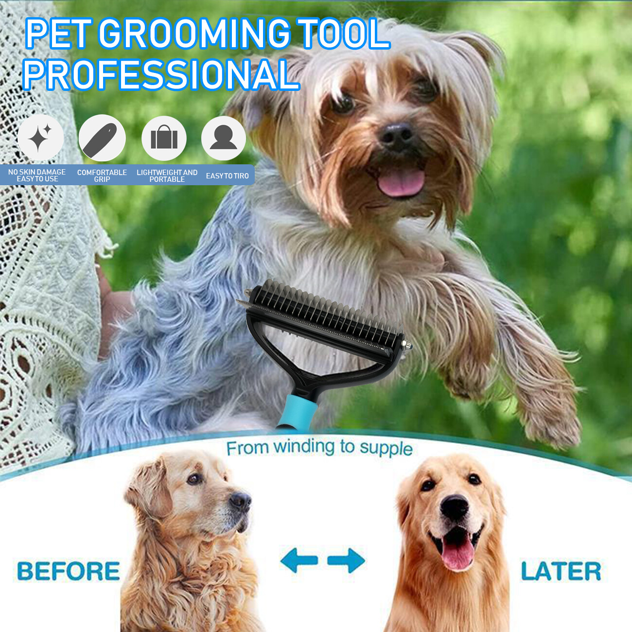 Pet Cat Dog Hair Fur Shedding Trimmer Grooming Dematting Rake Comb Brush Tool