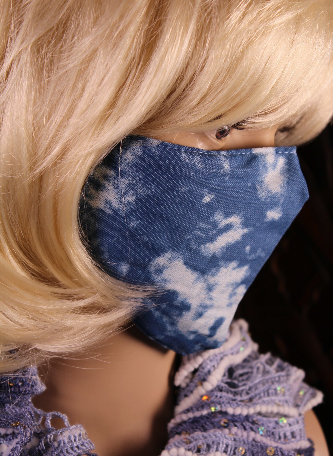 Bleached Denim Face Mask Comfortable Cotton with Adjustable Ear Loops
