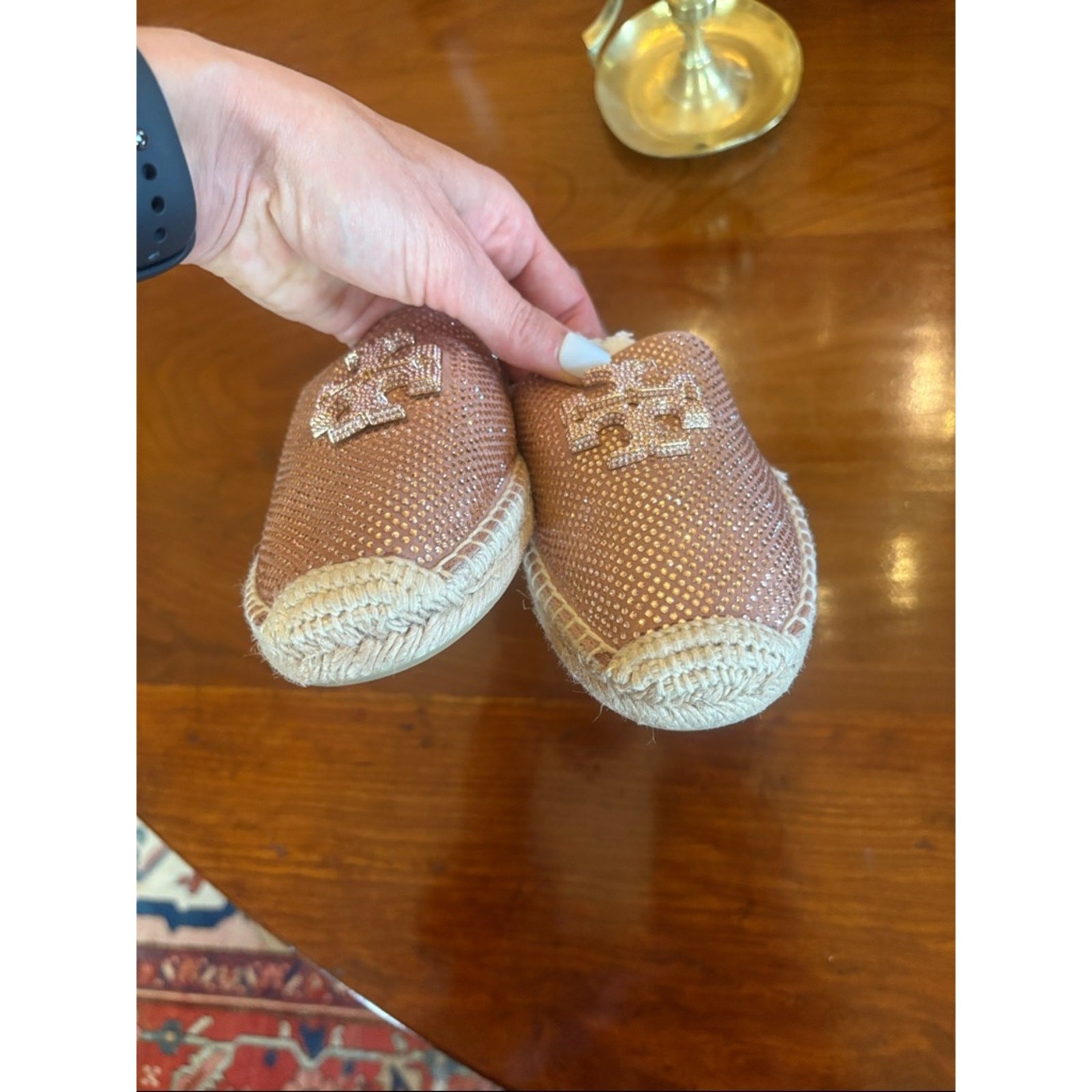 Tory Burch Sparkle Blush Pink Espadrille Size 7.5