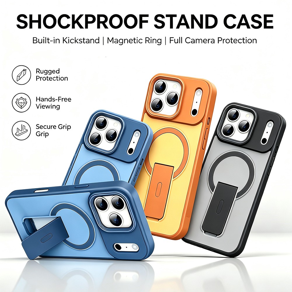 Magnetic Kickstand Case for iPhone 12 13 14 15 16 17 Pro Pro Max Shockproof