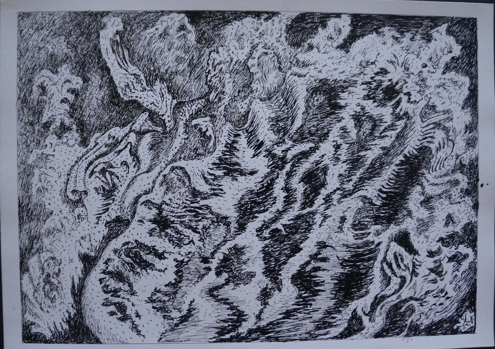 Ink Drawing Surrealist Composition Signed GUSTAV VON DER LOO (s)