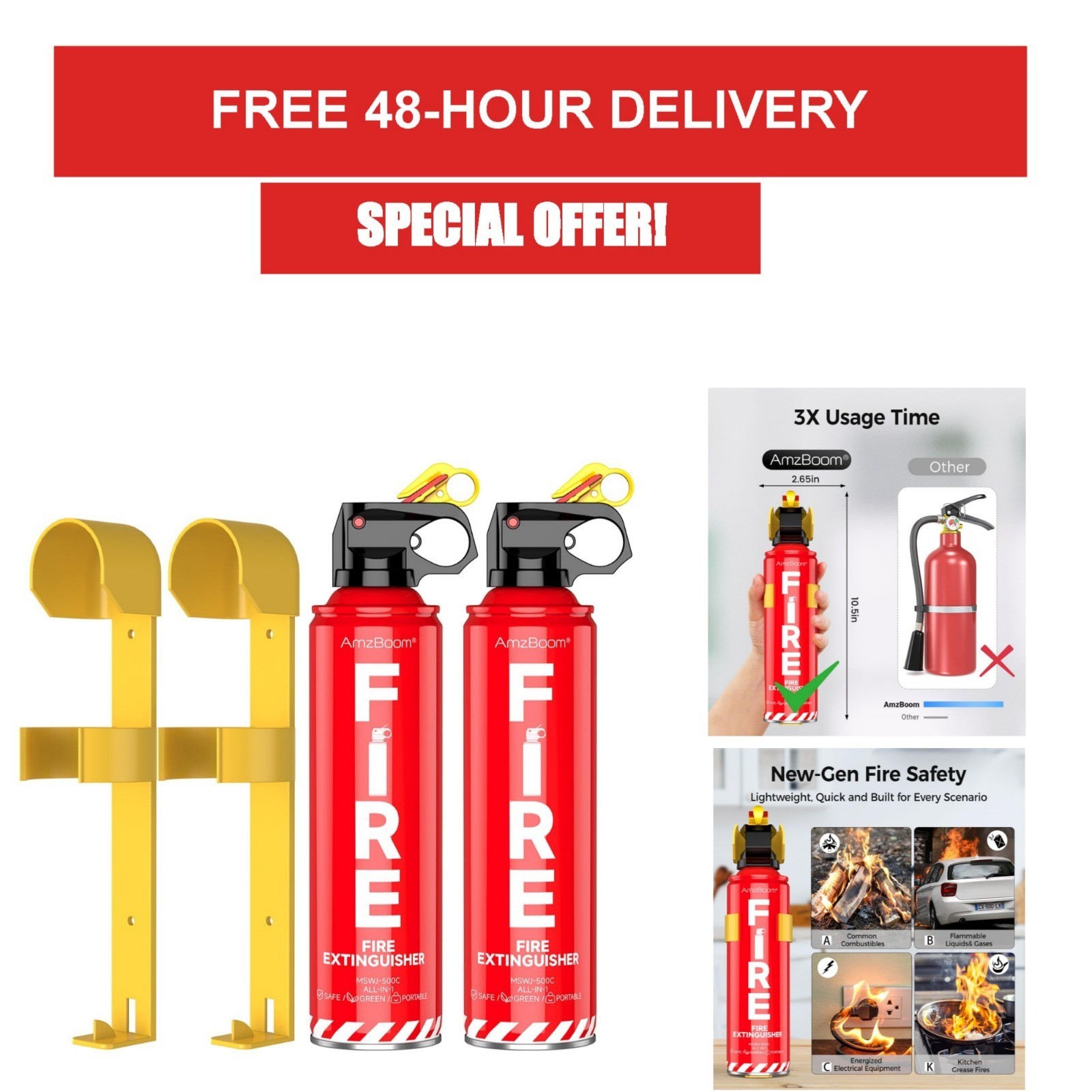 AmzBoom 2-Pack Fire Extinguisher Kit, Compact Eco-Friendly Spray