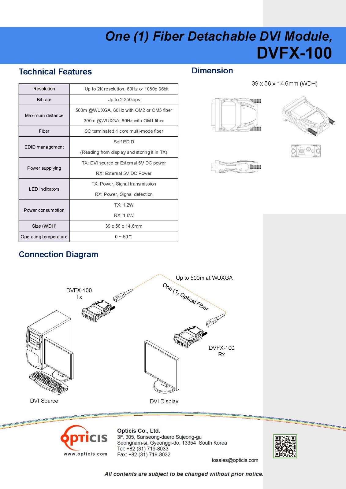 OPTICIS DVFX-100 RX Fiber Detachable DVI