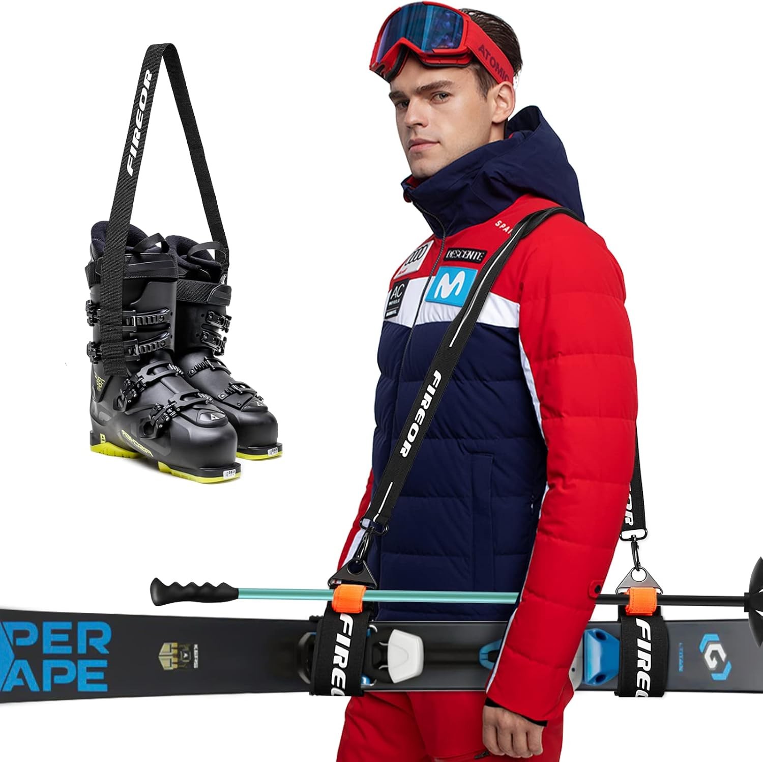 FIREOR Ski Carrier Strap, Snowboard, Pole and Boot Carry Sling Band Kit for...