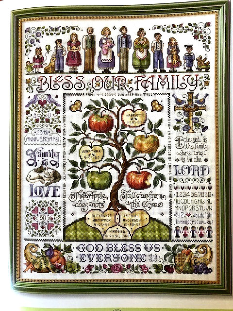 BLESS OUR FAMILY SAMPLER CROSS STITCH PATTERN - SANDY ORTON