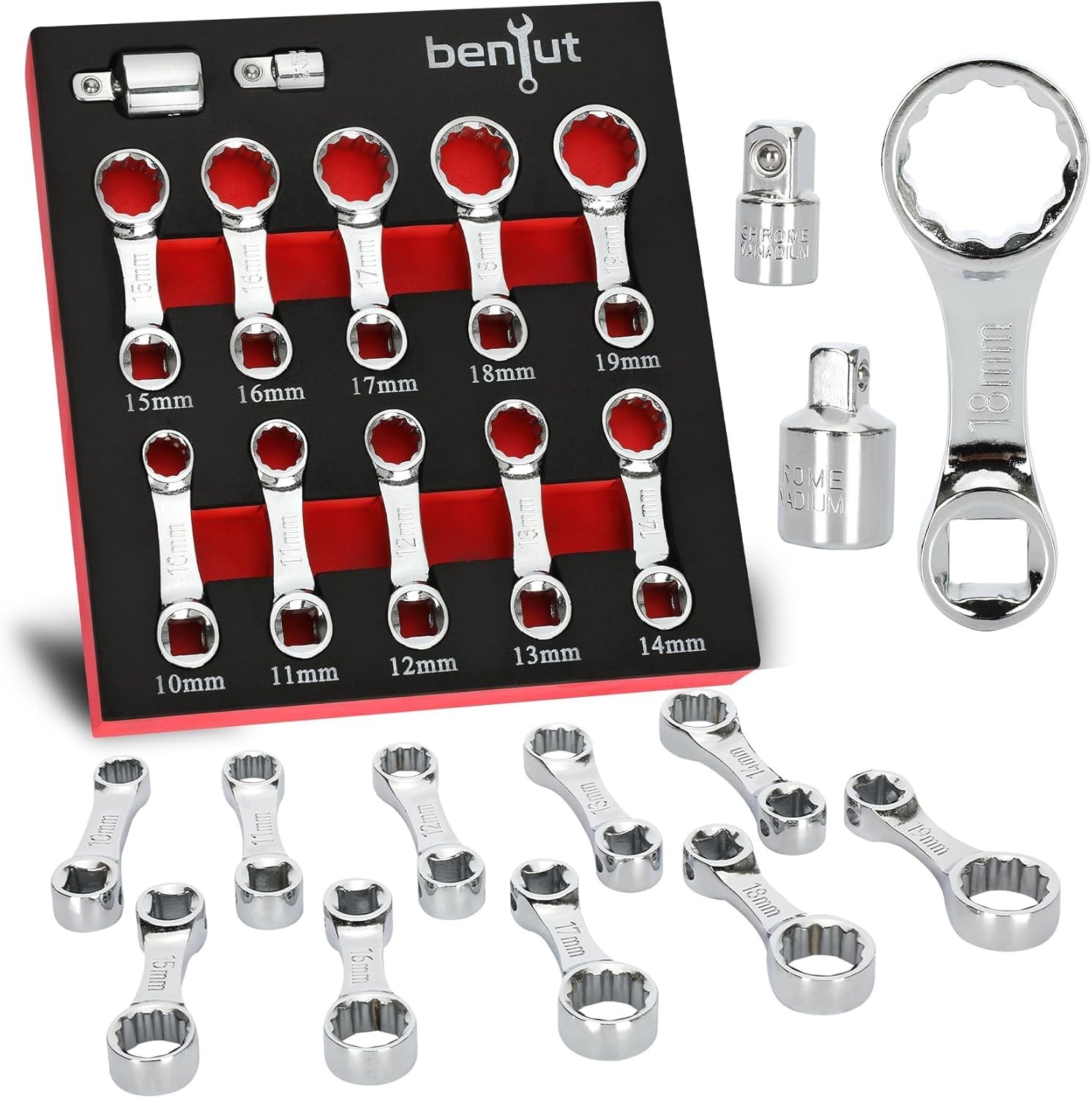 12PCS Metric Torque Adapter Set 10-19mm 3/8" Drive Wrench Extensions