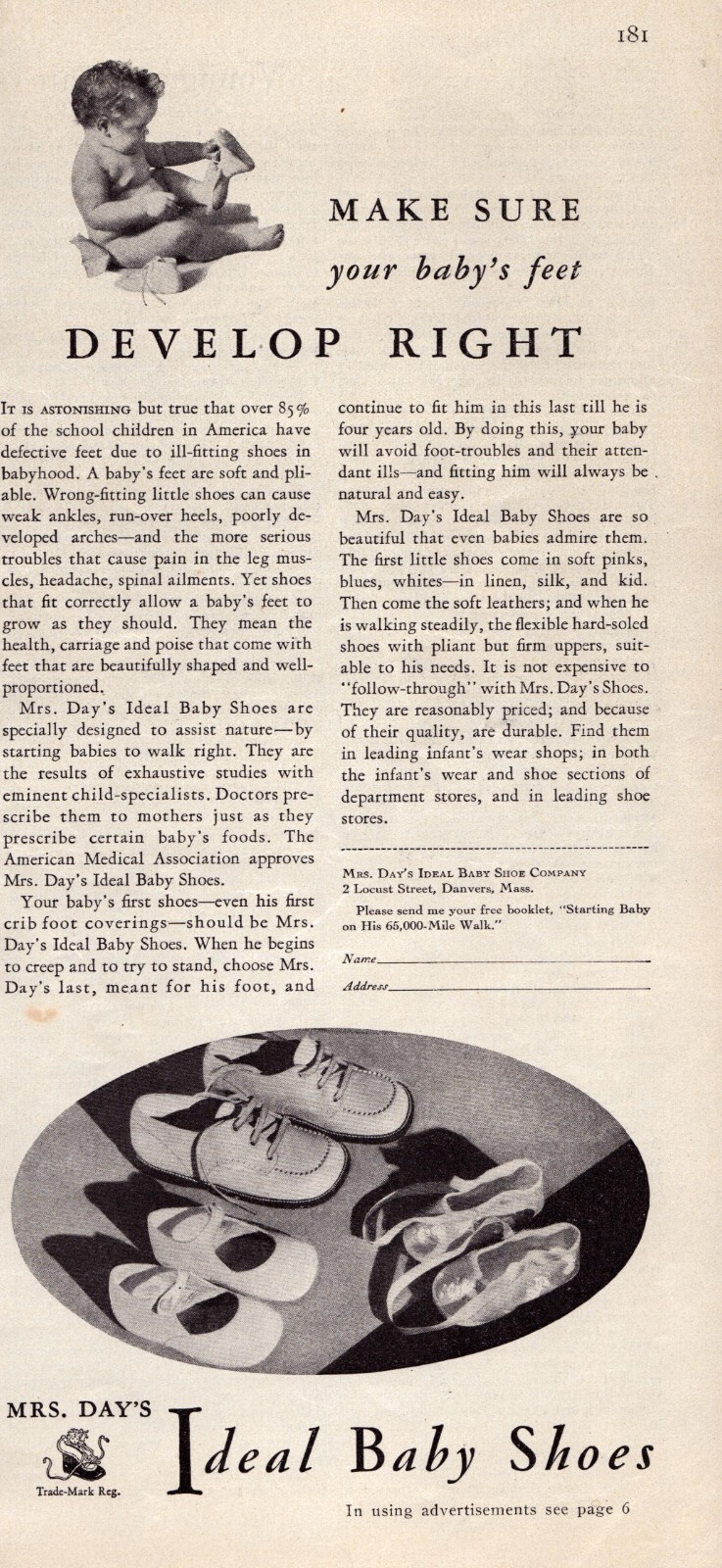1932 Mrs. Day's Ideal Baby Shoes Feet Develop Right Vintage 30s Print Ad