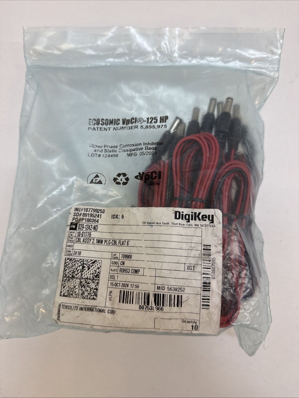CBL ASSY 2.1MM PLG-CBL FLAT 6' 839-1242-ND Qty 10