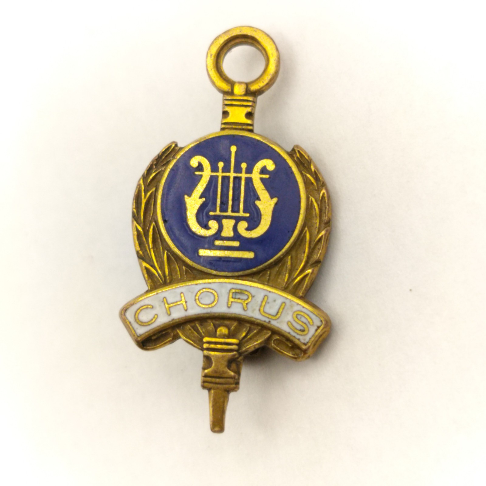 Vintage Chorus Lyre Music Pin Lapel Award Enamel Blue Gold Tone Medal