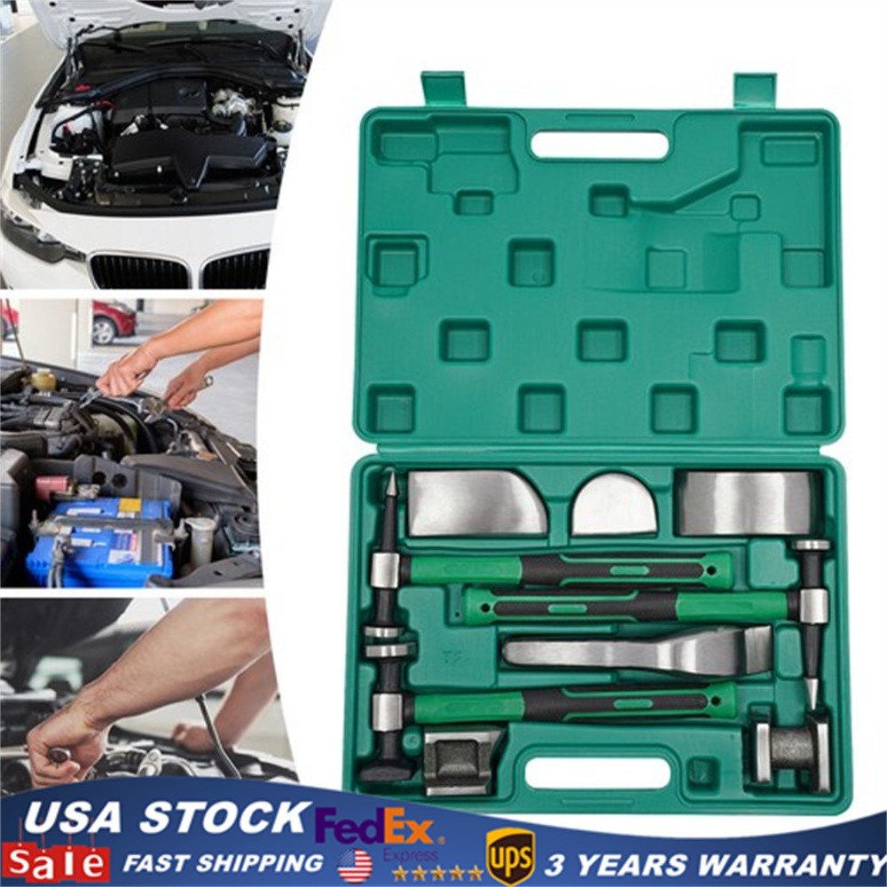 9pcs Set Hand Car Auto Body Work Hammer Fender Tool Dent Crowbar Repair Kit NEW