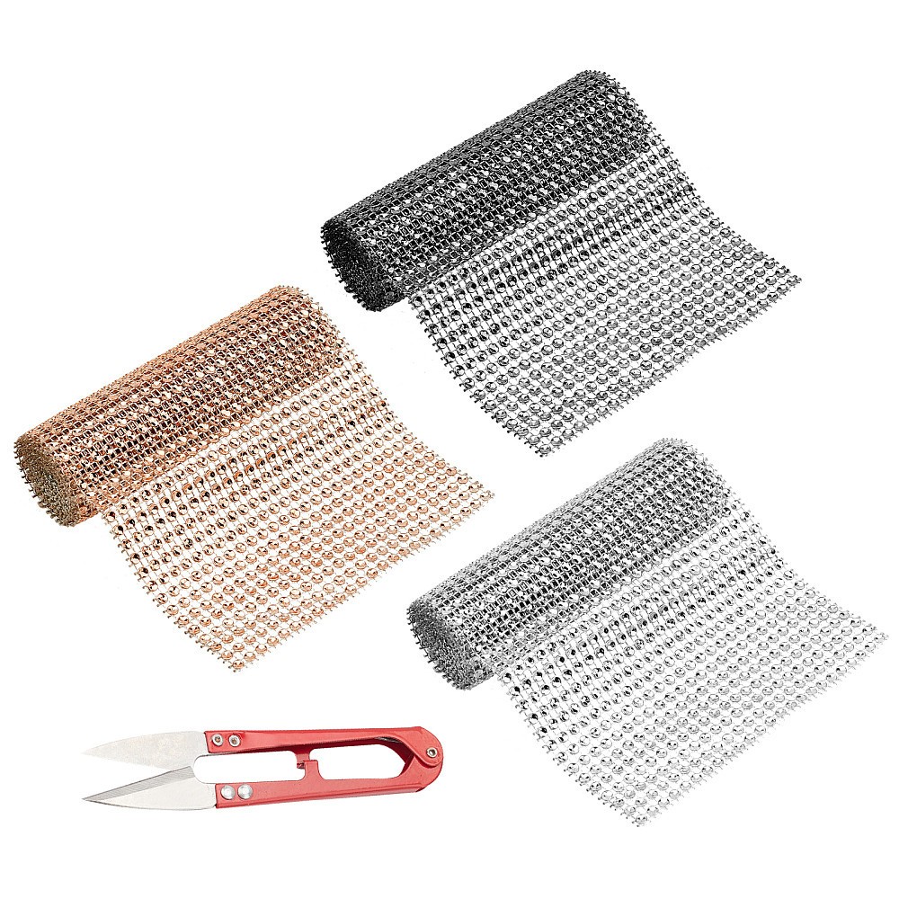 1set 3 colors 3m Rhinestone Ribbon Ribbon Mesh Wrap Ribbon for Masquerade