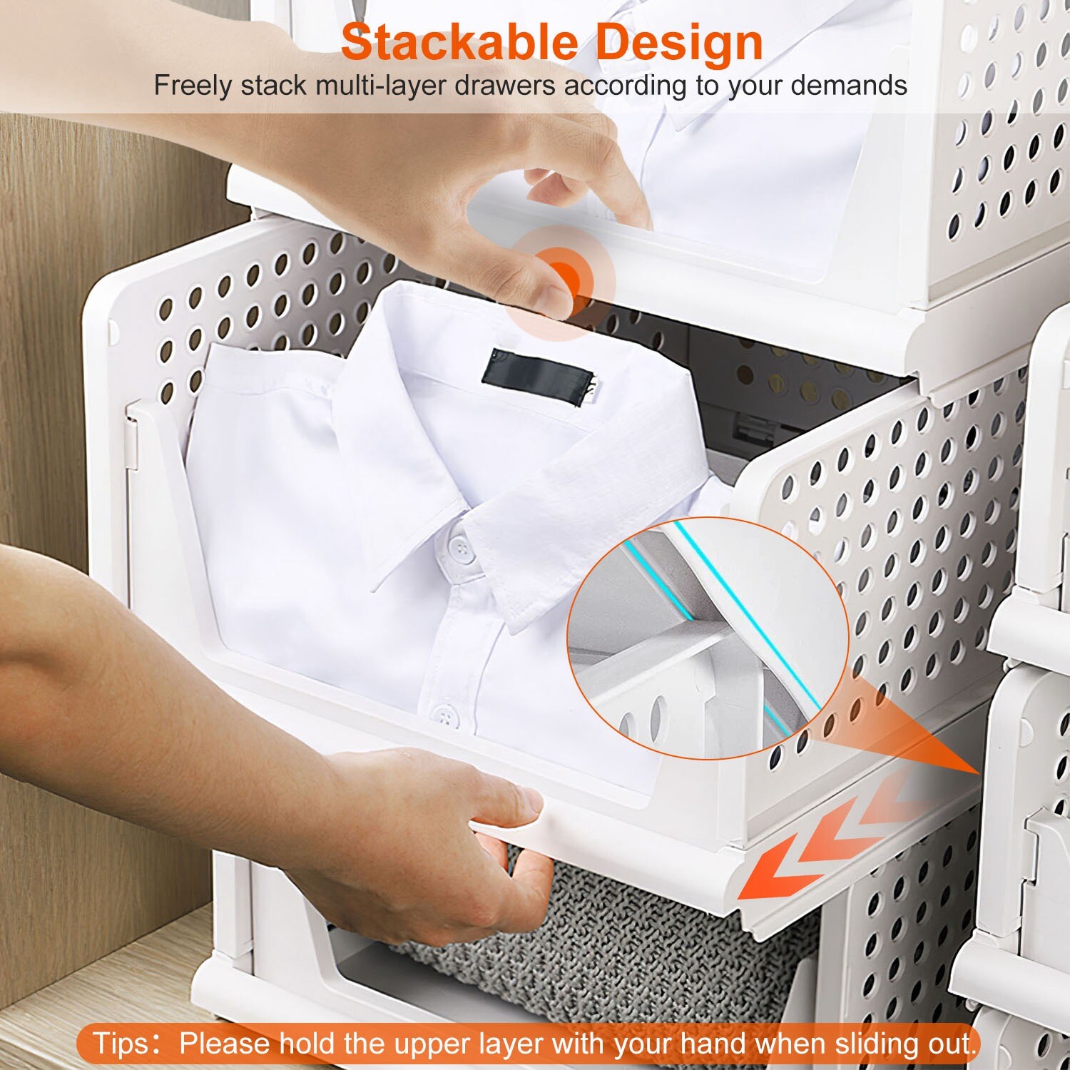 4PCS Closet Organizer Stackable Push-Pull Clothes Foldable Plastic Organizer