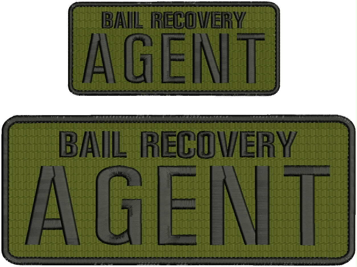 Bail Recovery Agent embroidery patches 4x10 and 2.5x6 hook od green backing
