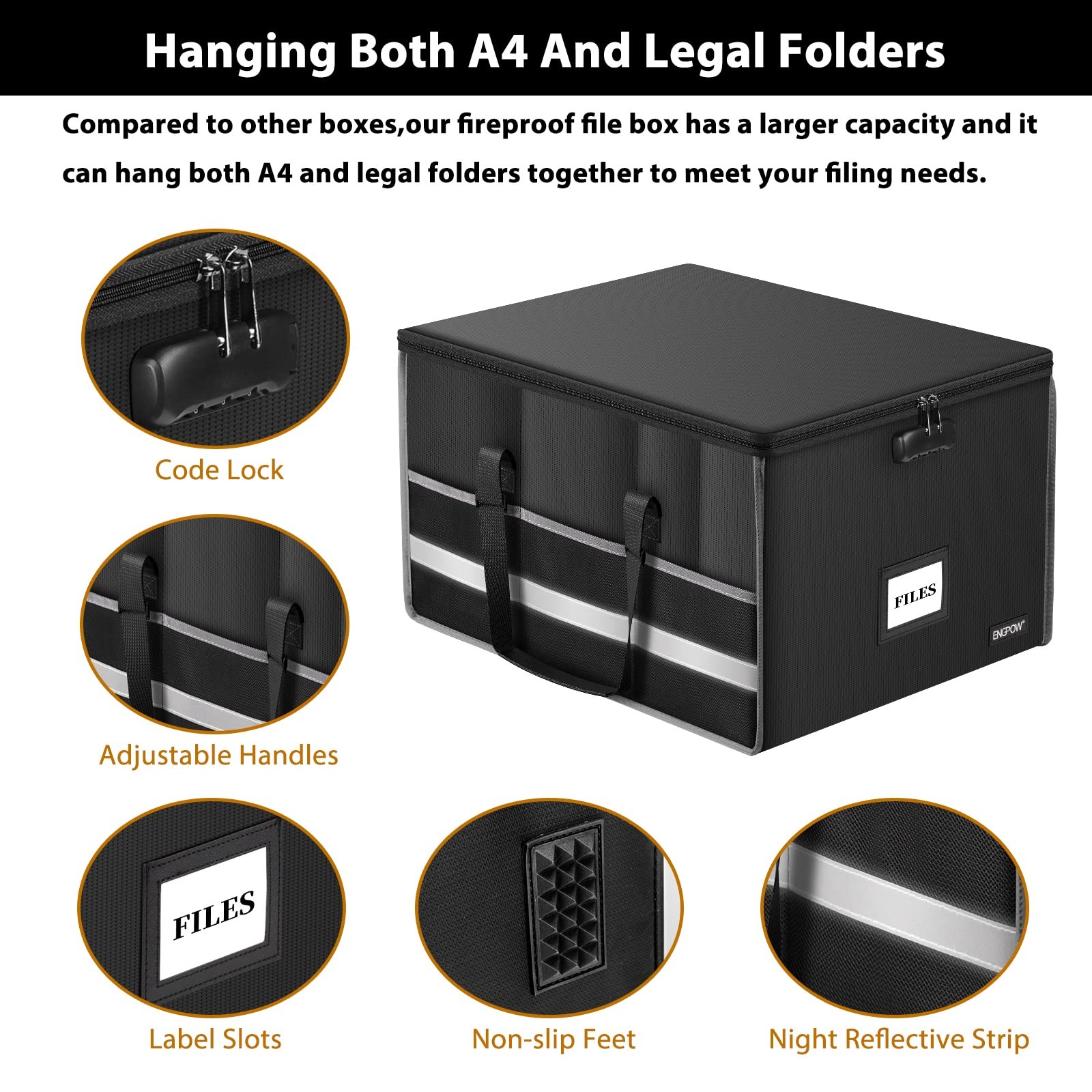 Fireproof Document Box with Lock, File Storage Organizer Box with Inserts ＆Me...
