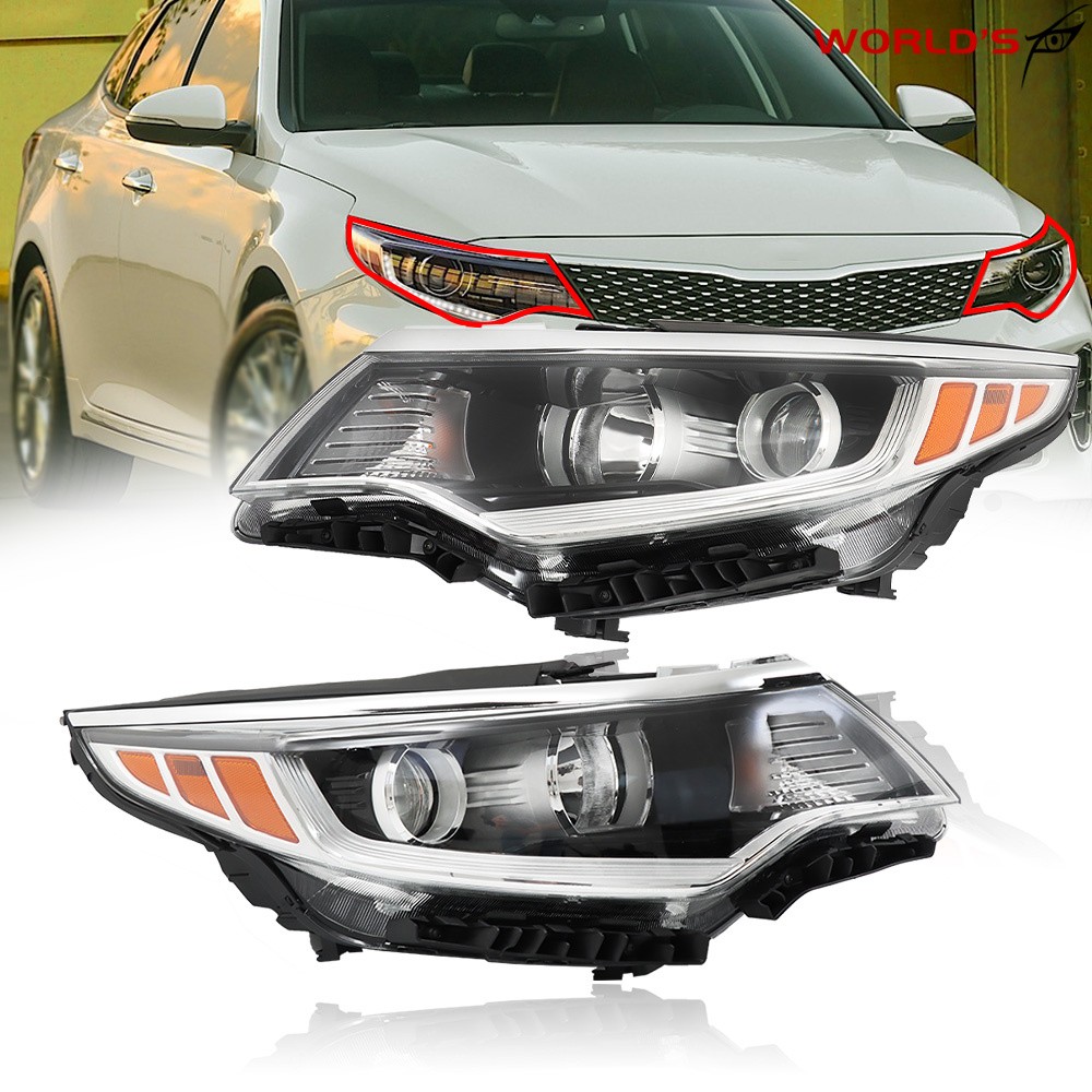 Right+Left Halogen Headlight For Kia Optima 2016-2018 w/o LED DRL Chrome Housing