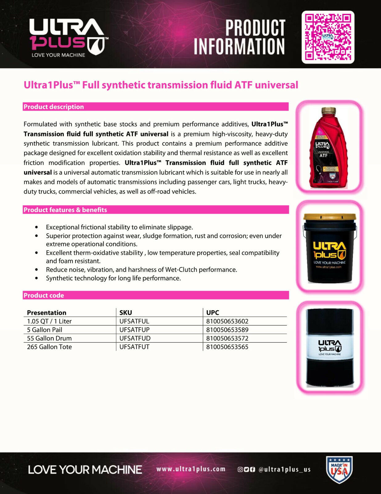 Ultra1Plus™ Automatic Transmission Fluid SYNTHETIC ATF UNIVERSAL | 5 Gallon Pail