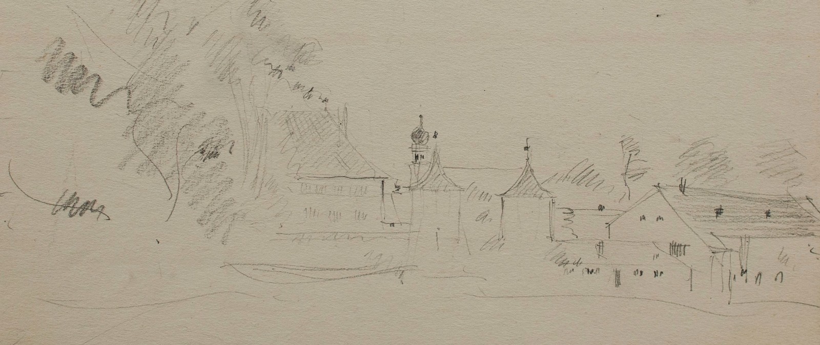 Willi Schmid Castle Drawing Pencil Expressionism Unsigned 1930s