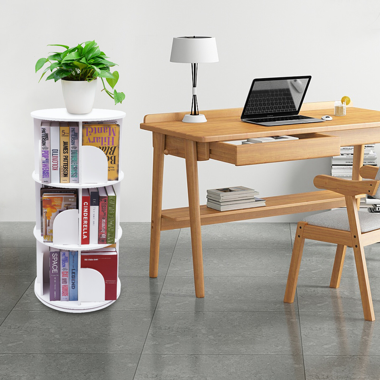3Tier 360 Rotating Bookshelf Bookcase Storage Shelf Freestanding Display Rack