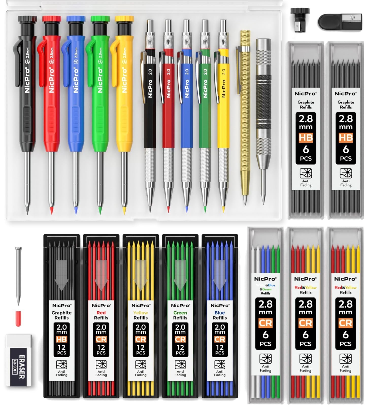 27 Pack Carpenter Pencils for Woodworking, Construction Tools, 100 Refills & Scr