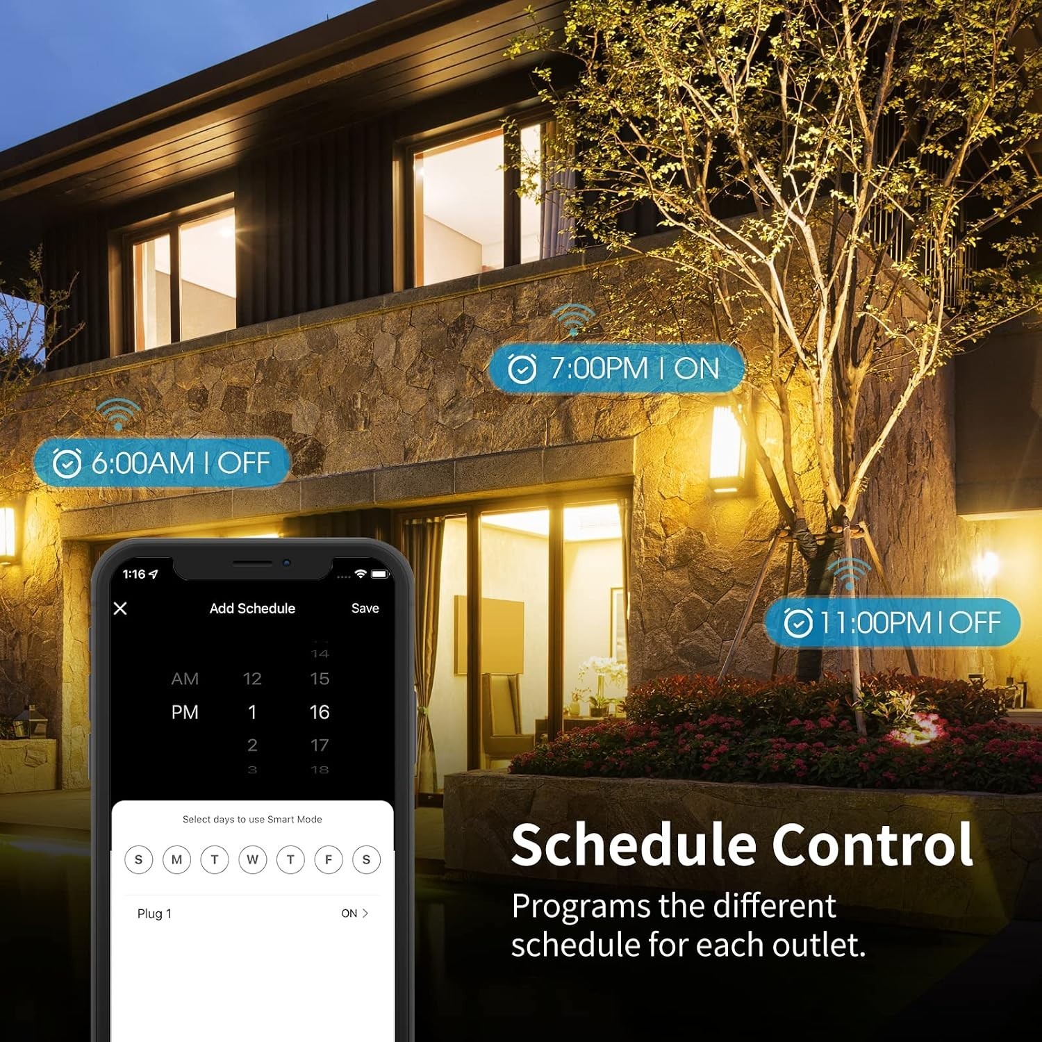 2-Socket Outdoor Smart Plug - 15A, Waterproof, Voice-Controlled Convenience