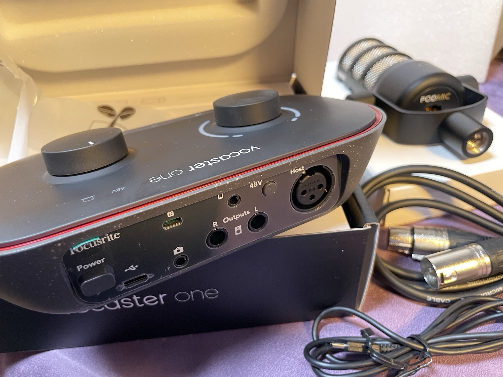 FocusRite Voaster One USB-C Audio Interface + Rode PodMic and XLR Cable