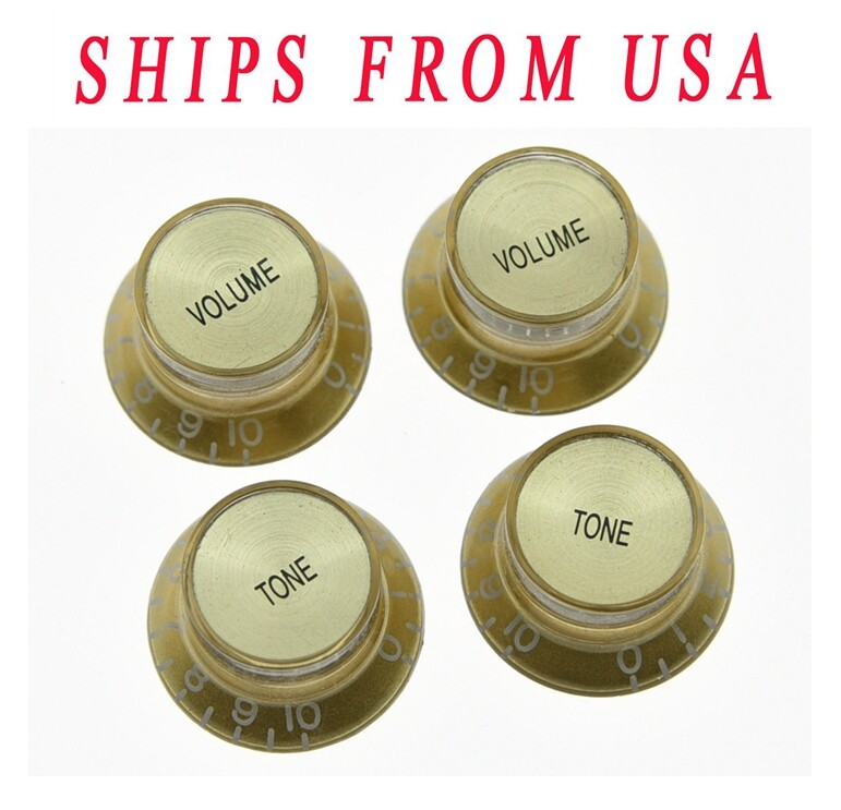Gold W/ Gold Reflector Knobs Top Hat Guitar Knobs fits LP/SG Epi