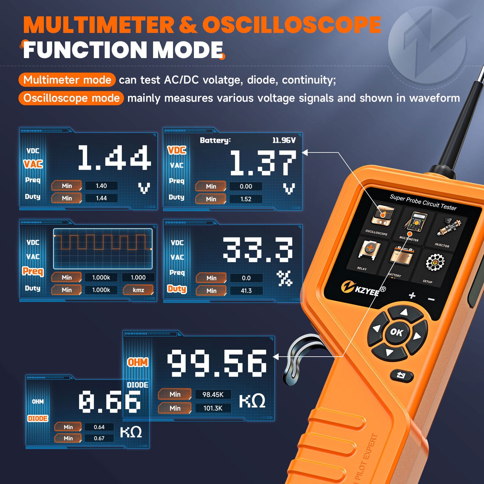 KZYEE KM601 Tester Electrical Power Circuit 12V/24V Power Scan Diagnostic