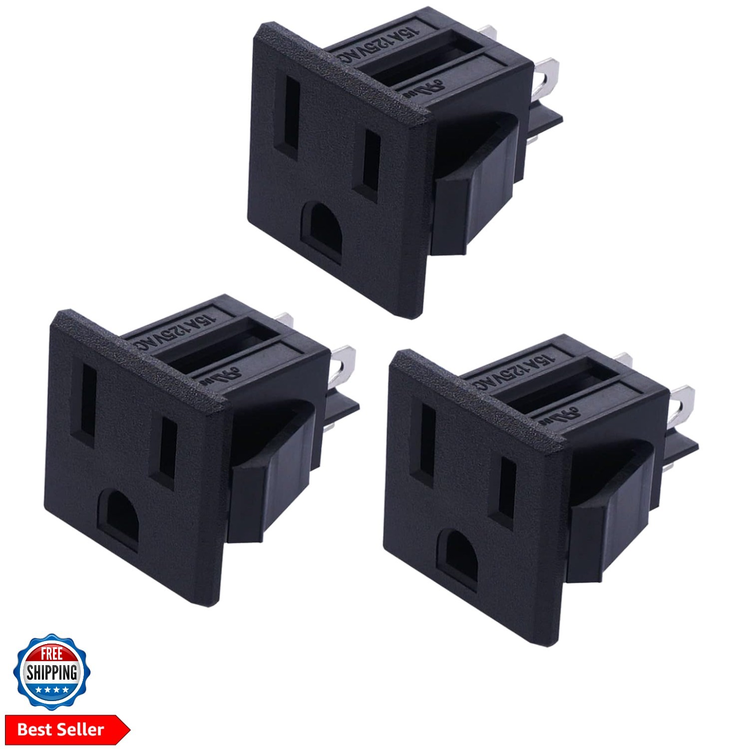 3Pcs 3 Pins  Power Socket Plug Panel AC 15A 125V Panel Mount Outlet Industria...