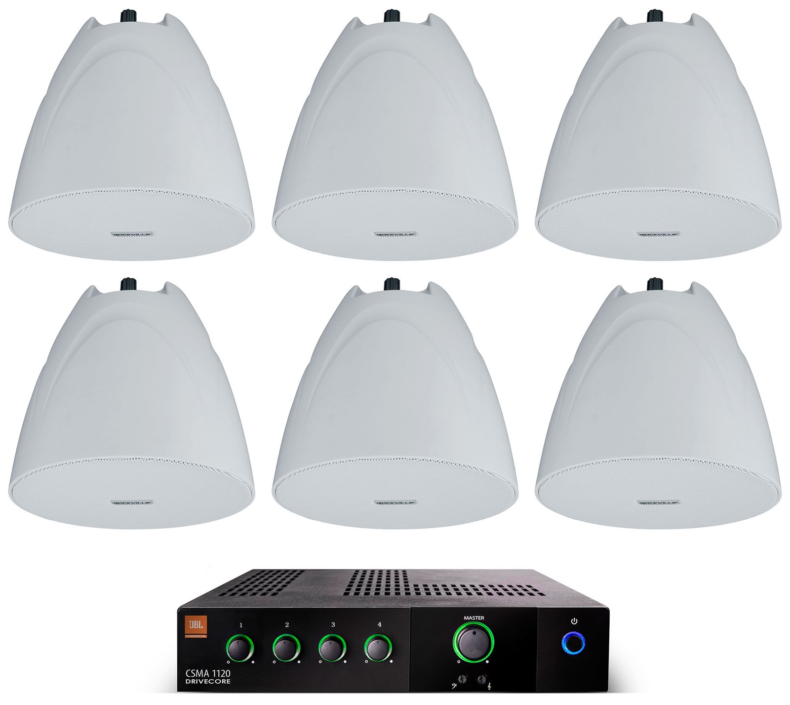 JBL CSMA 1120 Commercial 70v Amplifier+(6) White 5.25" Hanging Pendant Speakers