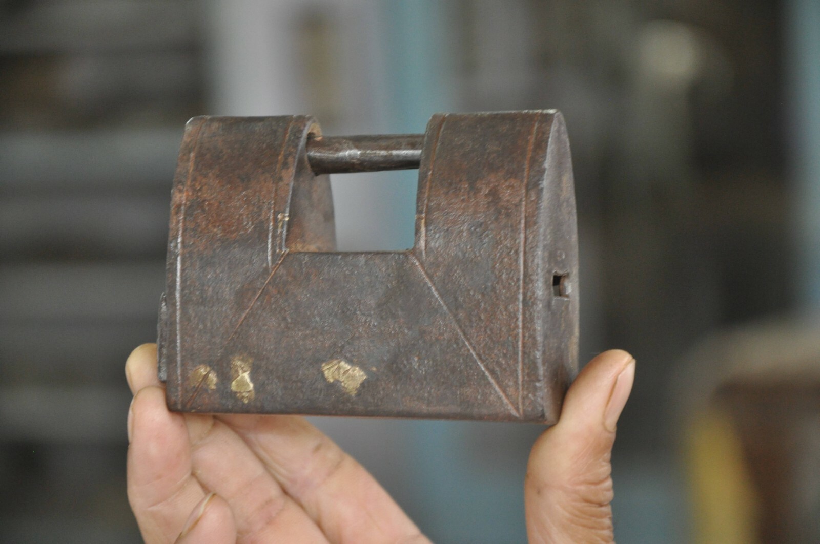 Vintage Iron Handcrafted Solid Strip System Padlock, Nice Patina