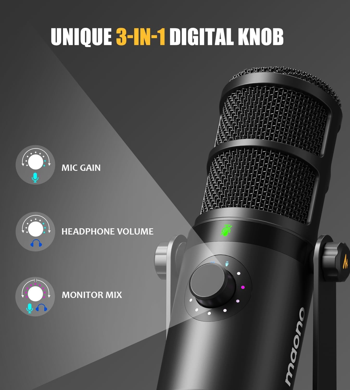 MAONO Dynamic Microphone, USB/XLR Podcast PC Microphone with Software, Black