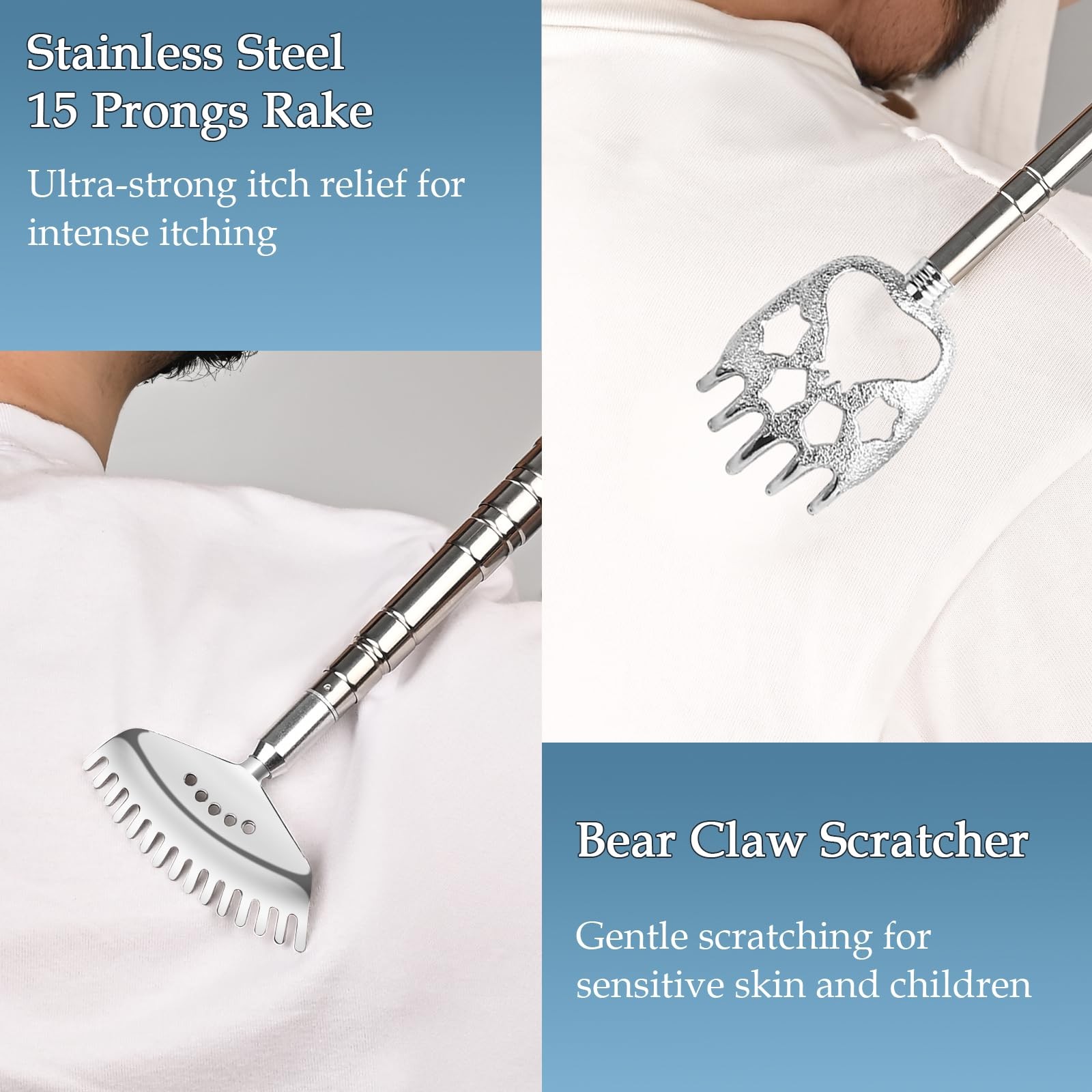 Oversized Back Scratcher with 30" Handle, 2 Pack Different Extendable Back Ma