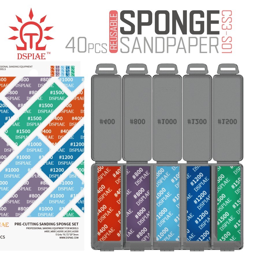 DSPIAE: Reusable Sponge Sandpaper Set - 40pcs - #400-#1500 Sanding - DS3-S01