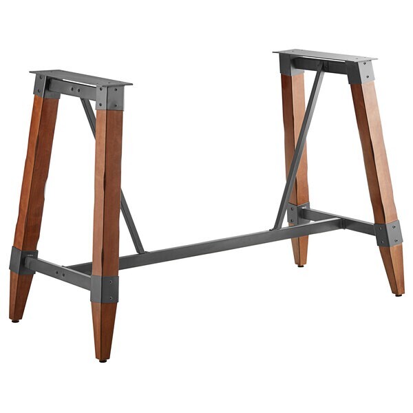 Industrial Style Bar Height Trestle Table Base with Steel Frame & Walnut Wood