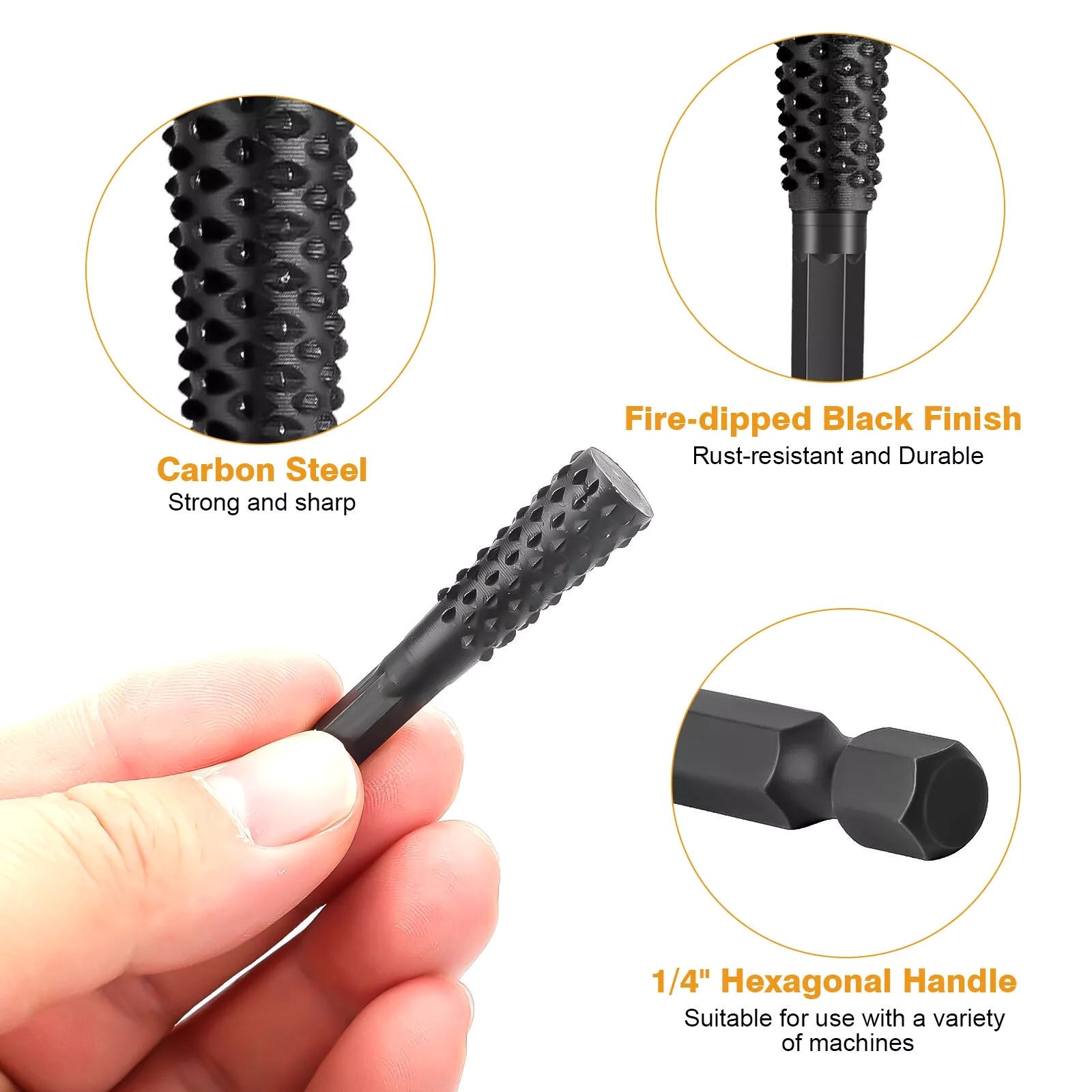 10Pcs New 1/4in Shank Rotary Burr Rasp Set Steel Wood Carving File Drill Bits