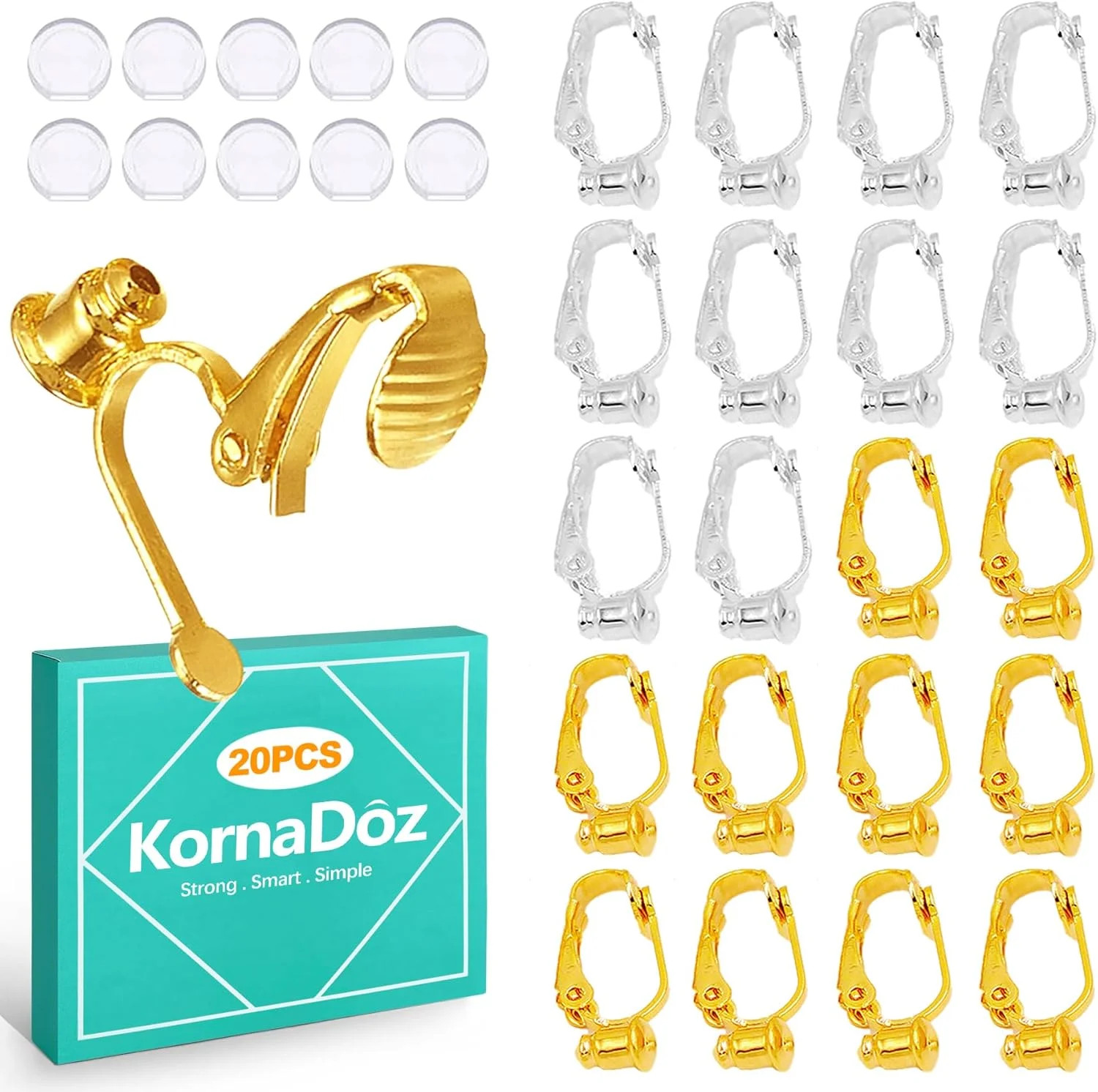 20PCS Clip-On Earring Converters with Silicone Pads Silver Gold Set