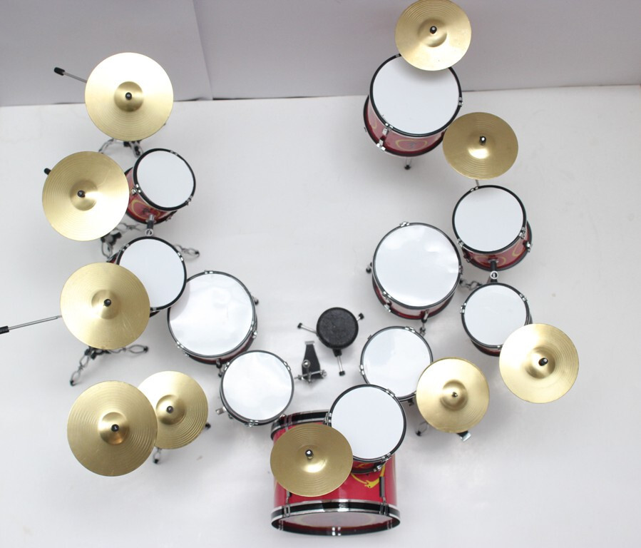 Miniature Drum Set Kit Red Snakes and Arrows Drum Set Replica for Display Only
