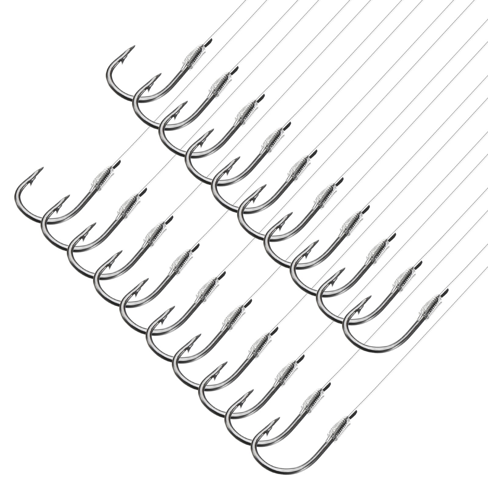 20Pcs 4# Fishing Hooks with 45cm Line 0.37x0.19 Inch with Barb Silver Tone