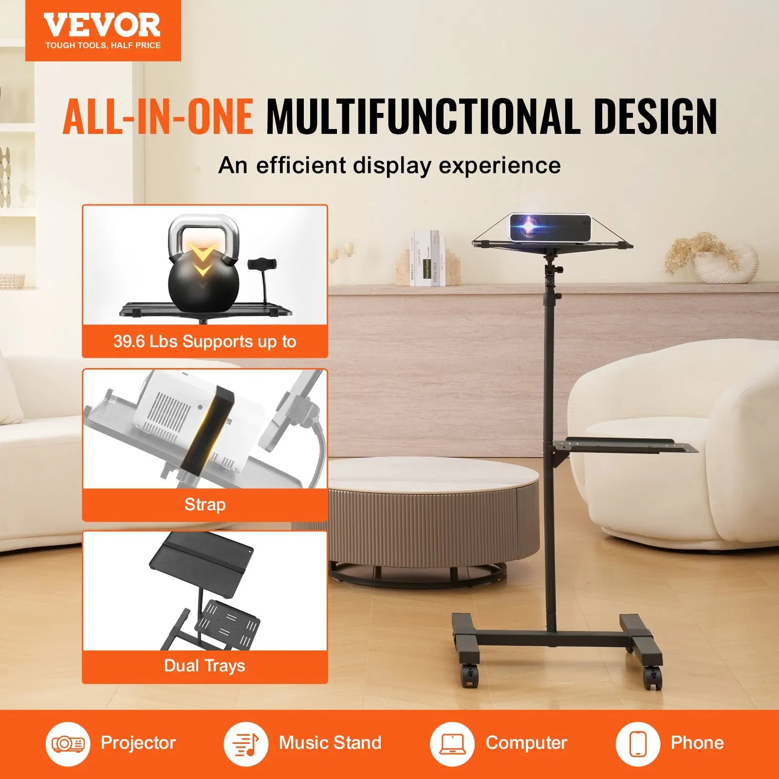 Projector Stand with Wheels, Projector Floor Stand Adjustable Height from 22.8 t