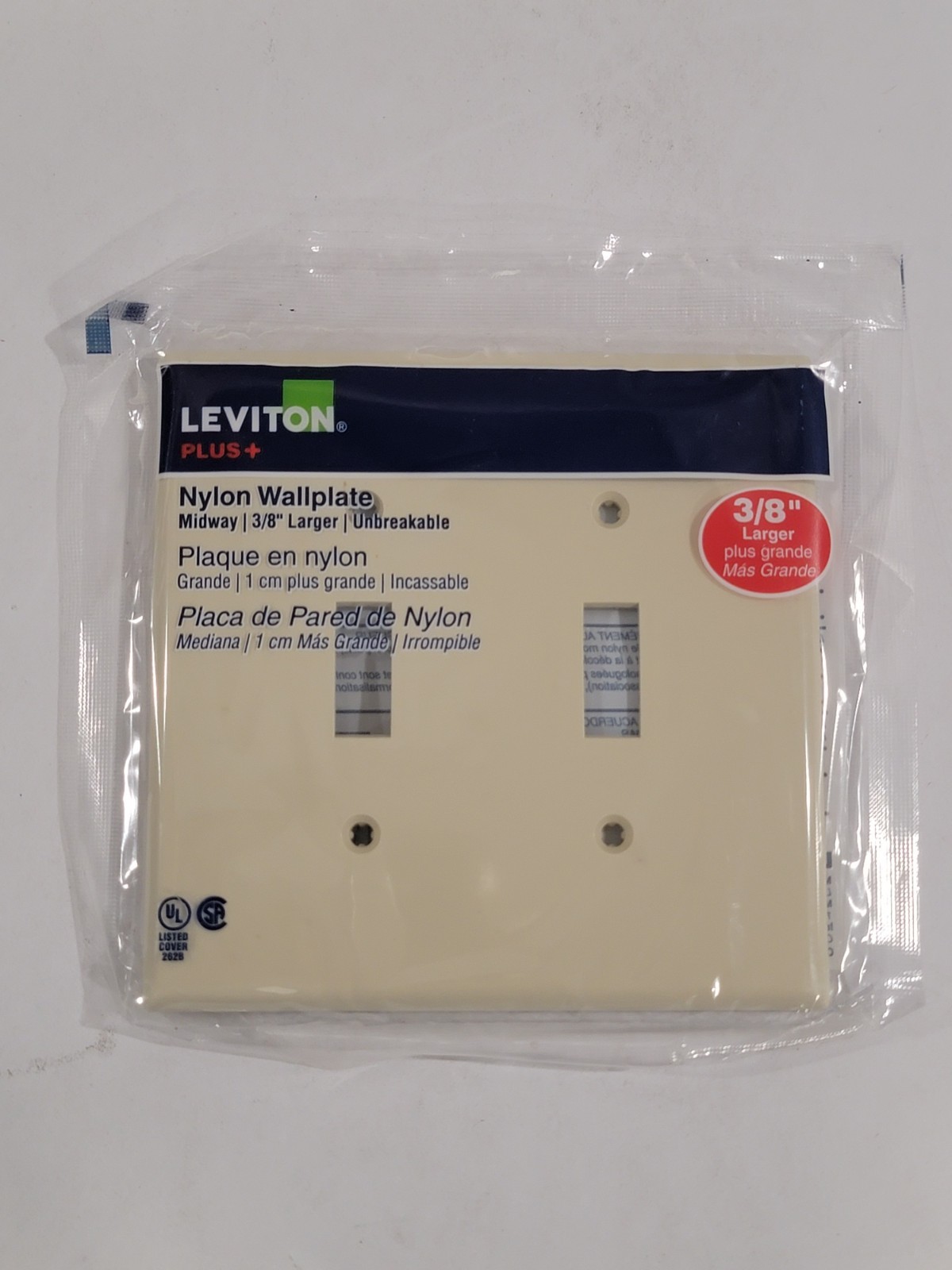 Double Light Switch Unbreakable Wallplate Midway 3/8" Larger, Ivory NEW SEALED