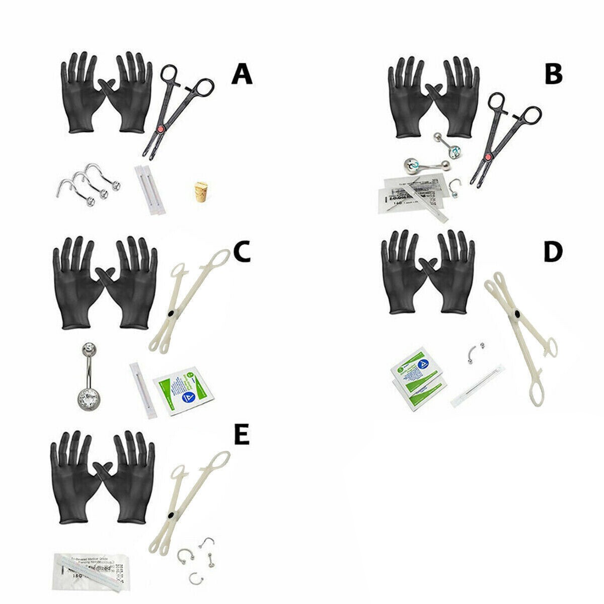 Starter Piercing Kit 14G 16G 18G Body Jewelry Forceps Needles