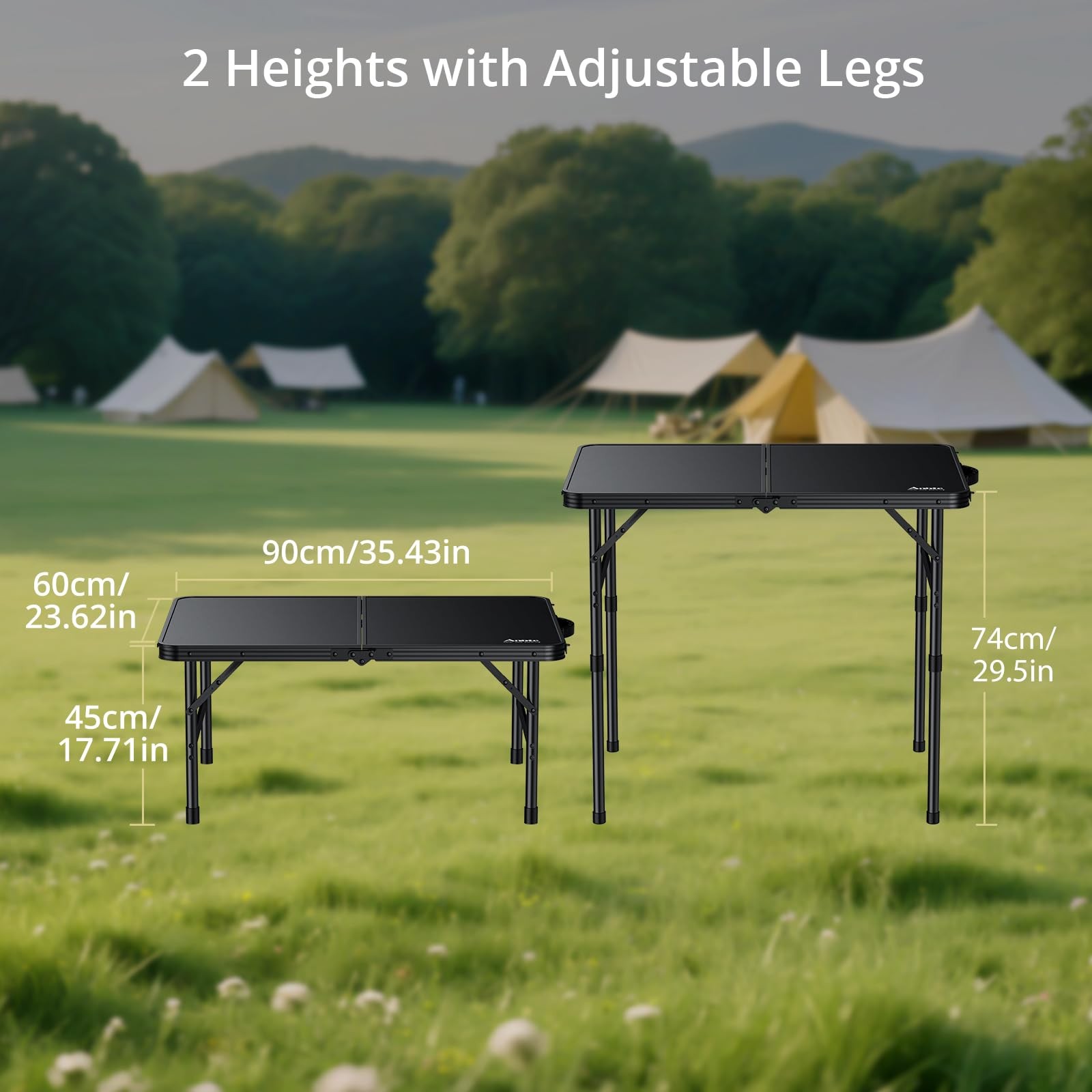 Folding Camping Table Portable Adjustable Height 36x24 in max 28 in