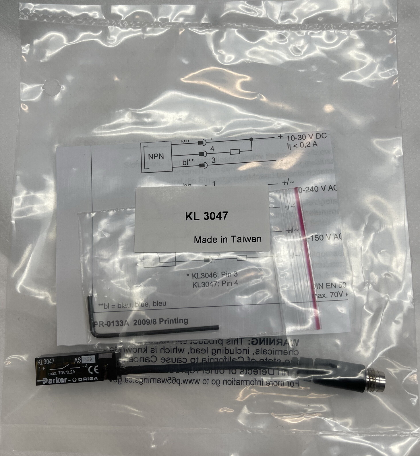 Parker Origa KL3047 Magnetic Reed Switch 70V with M8 Connector