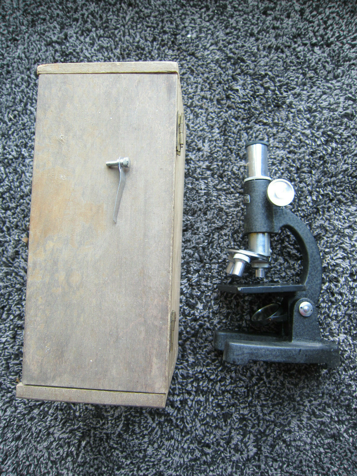 Vintage Research Mark Xi Microscope with Wooden Box Japan 100x 200x 300x