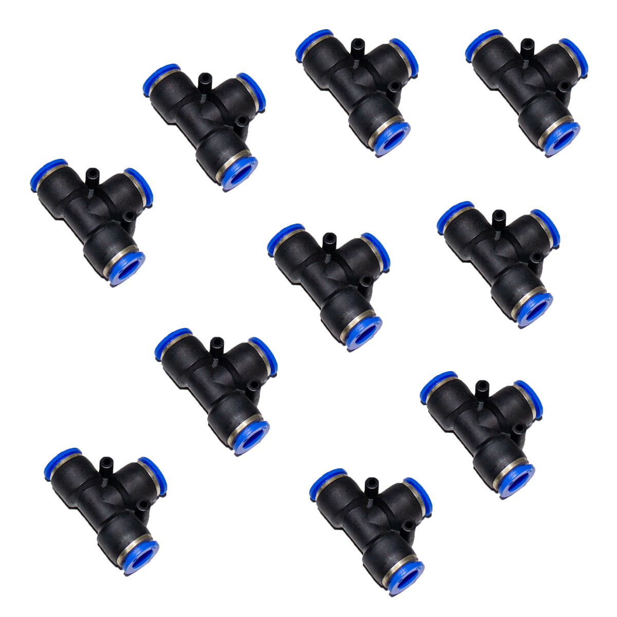 (Qty 10) 1/4" OD Tube Pneumatic Tee Push To Connect, 1/4x1/4x1/4 Air Fitting
