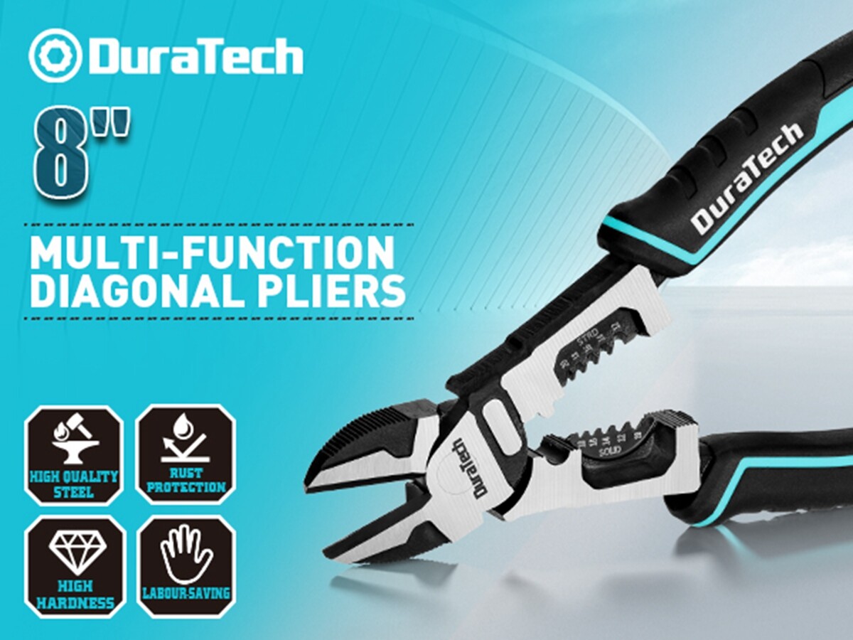 DURATECH 4-in-1 Diagonal Cutting Plier 8" Multifunction Heavy Duty Wire Stripper