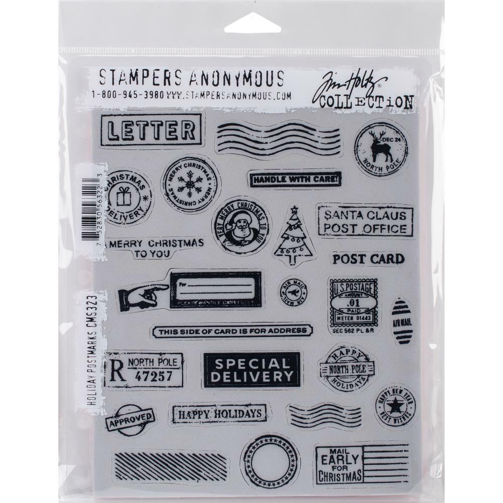 Tim Holtz Stampers Anonymous "HOLIDAY POSTMARKS" Rubber Cling Stamp Set