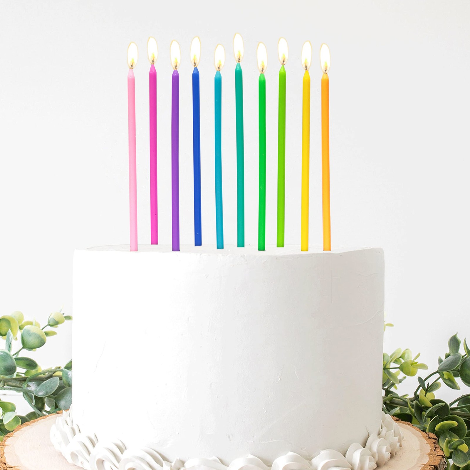 Apluselection 40-Count Rainbow Birthday Candles, Tall Thin Birthday Cake Can...