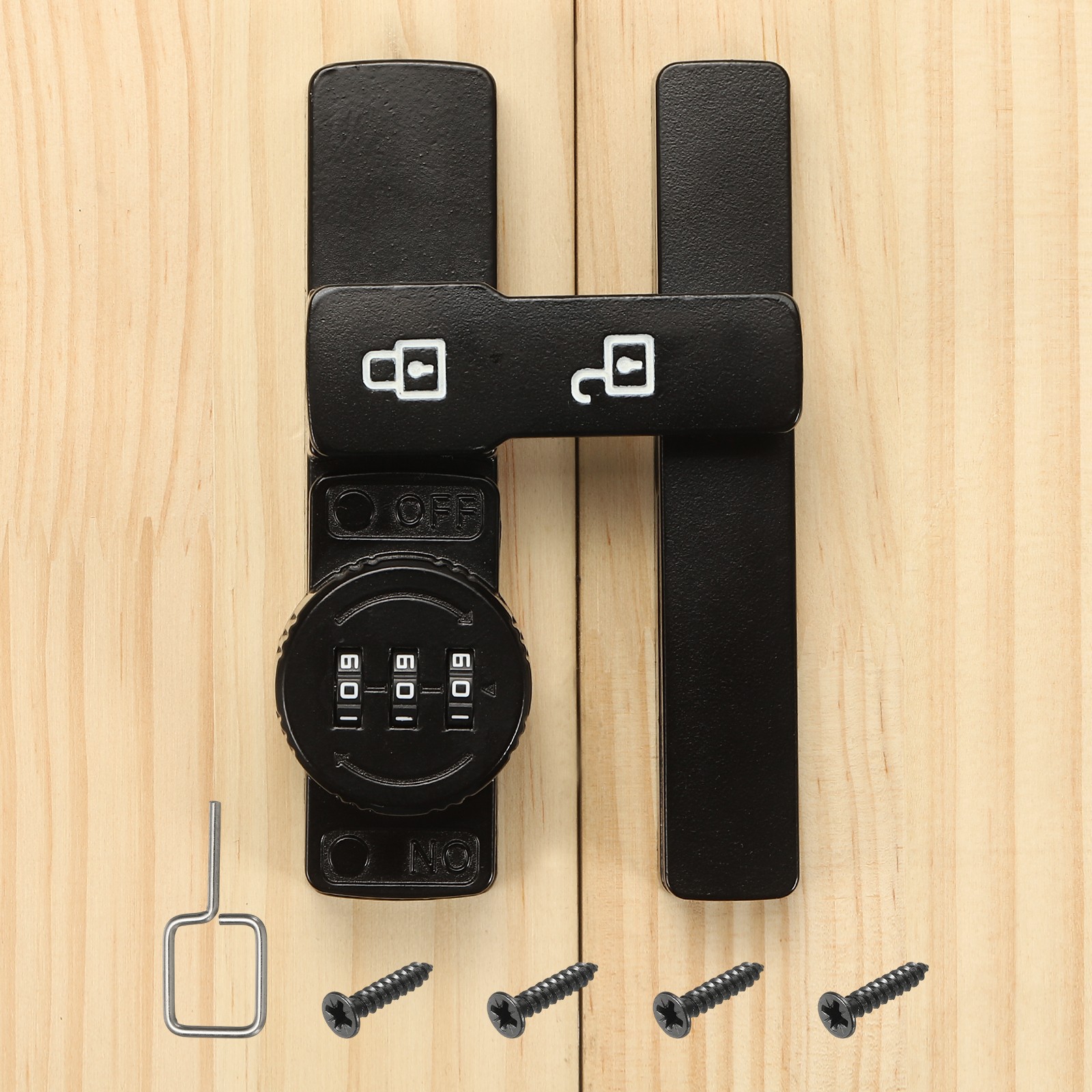 180 Degree Sliding 3 Digit Lock for Barn Door, Bright Black